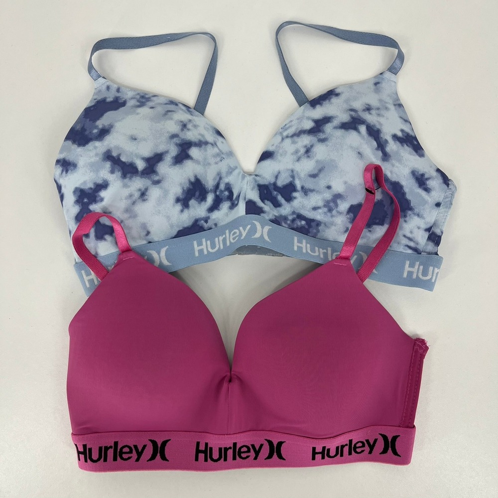 Hurley Womens 2 Pack Wireless Bras Pink and Blue Tie Dye Size 34C